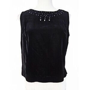 Rosecrest Black Velvet Medium Vintage MCM Sleeveless Cocktail Top Beaded Neck